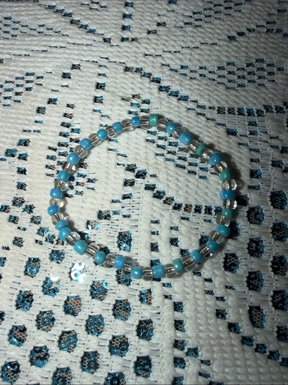 Blue Beaded Stretch Bracelet with Clear Accents